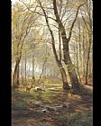 Woodland Canvas Paintings - A Woodland Scene With Deer
